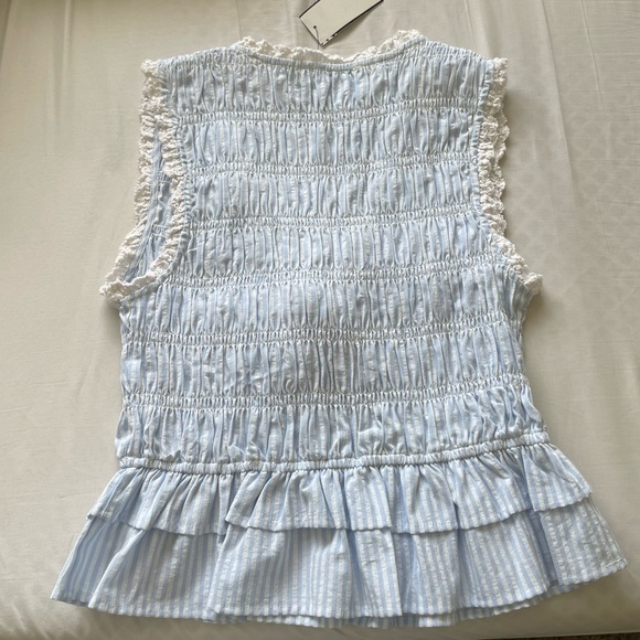 ASTR Light Blue Smocked Ruffle Blouse - Picture 2 of 3